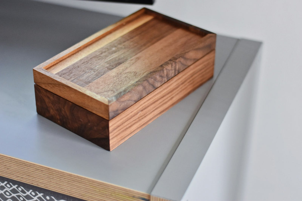 Rectangular wood box on a table