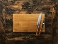 Butcher block cutting board with knife