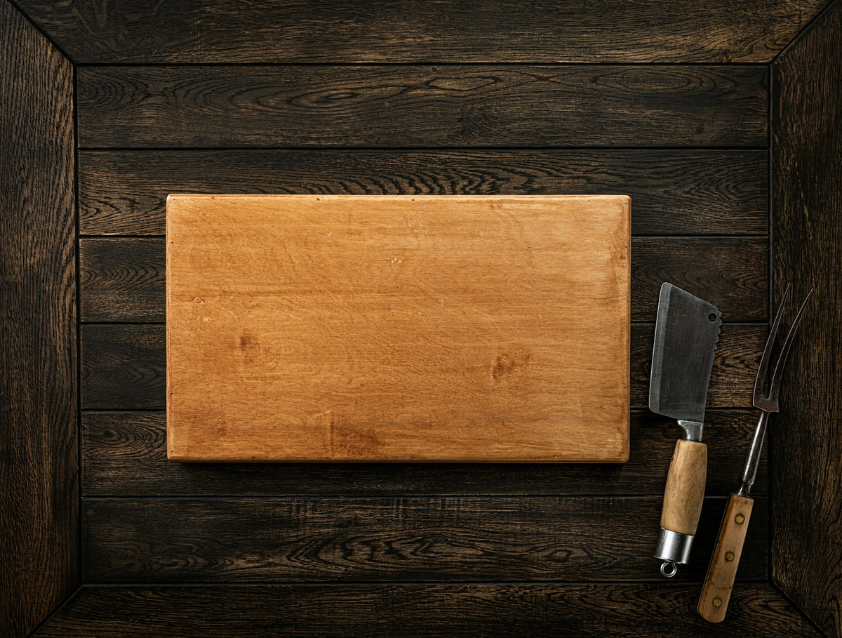 Wood cutting board in a kitchen