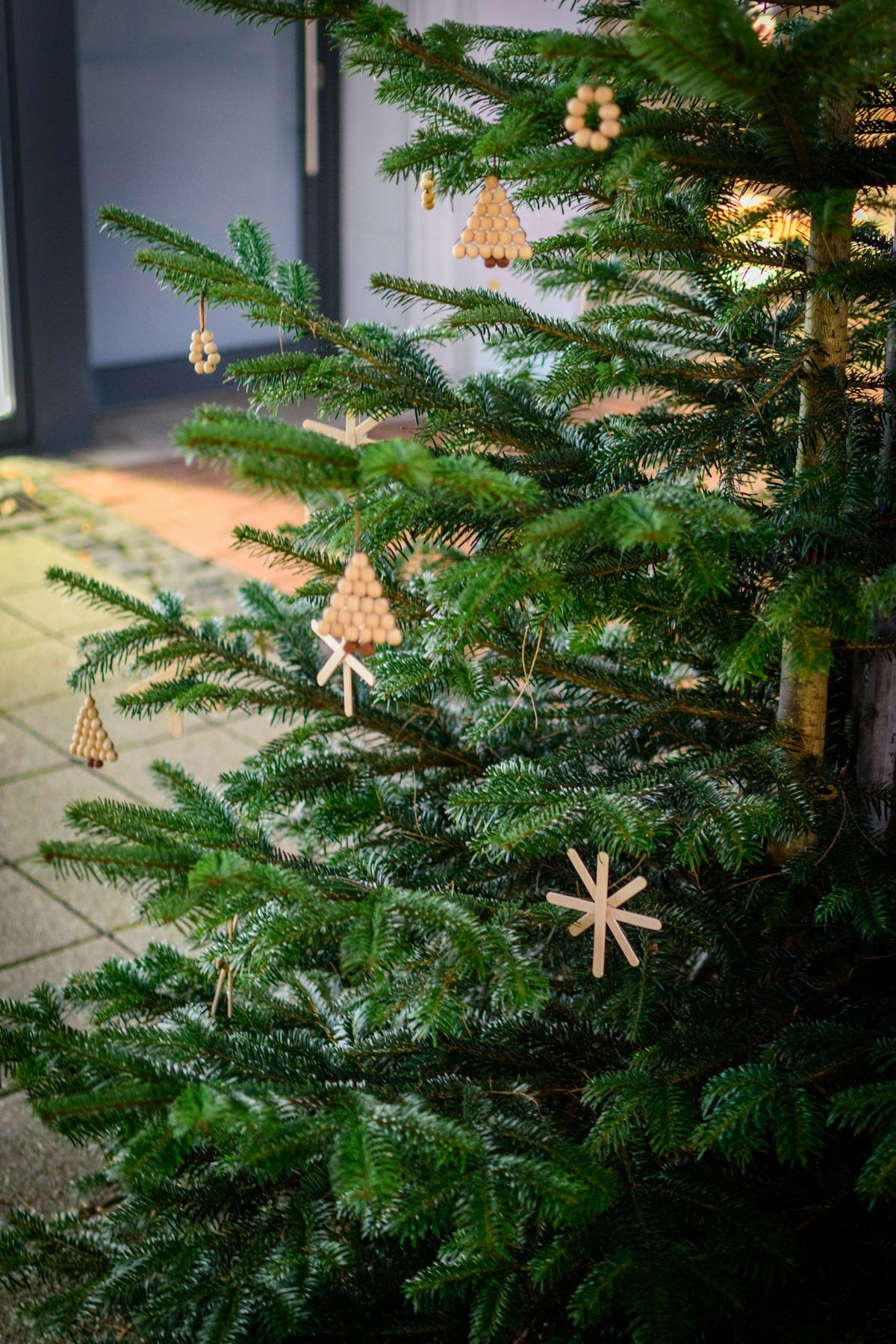 Christmas tree with wood ornaments